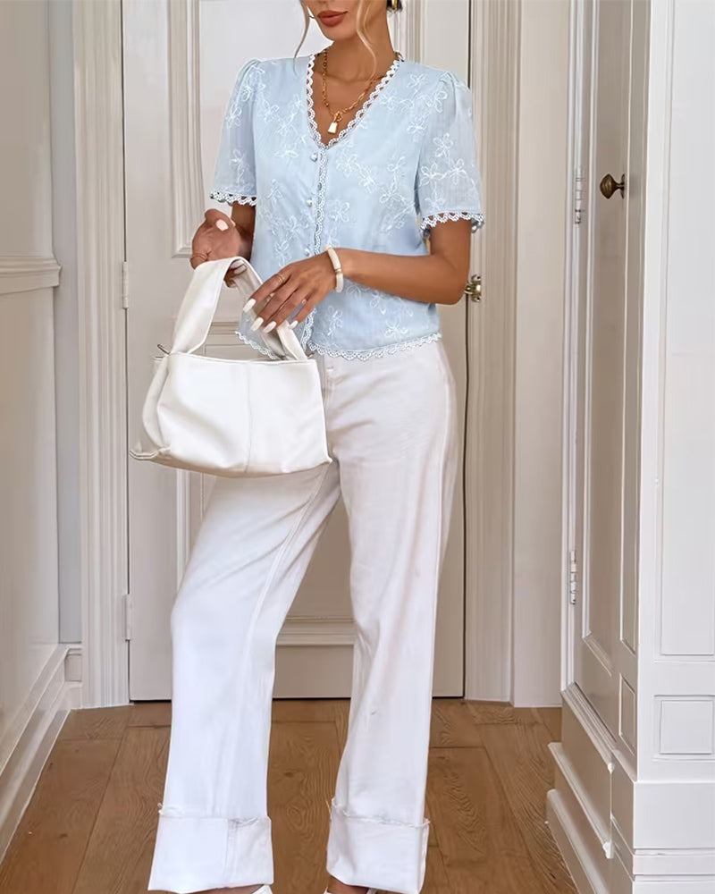 Bluse Französischer V-Ausschnitt Bogenkante