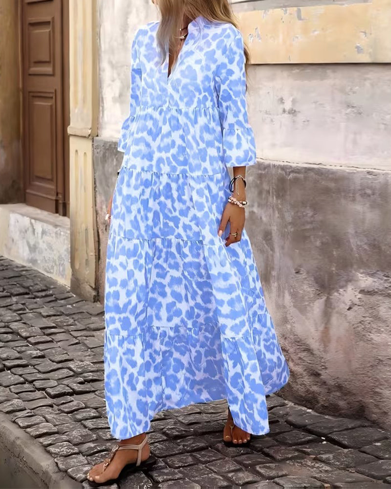 Kleid Leopard Print V-Ausschnitt Lässig