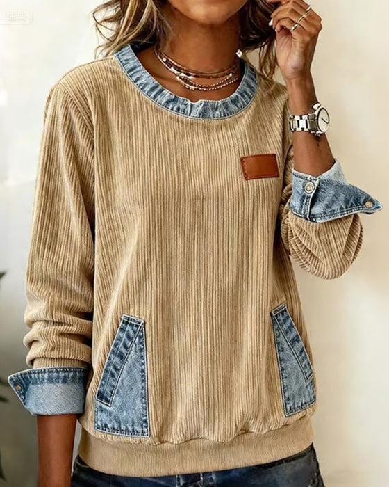 Sweatshirt lässig langärmlig Denim Tasche