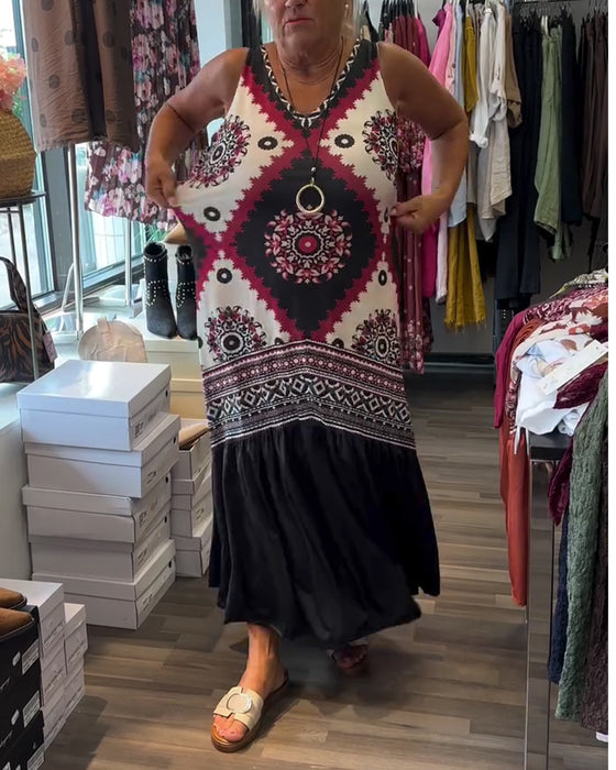 Kleid V-Ausschnitt Ärmellos Weiter Rock