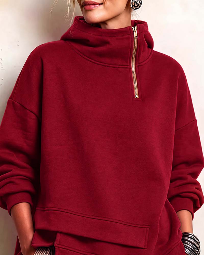Sweatshirt Rollkragen Reißverschluss Unregelmäßig