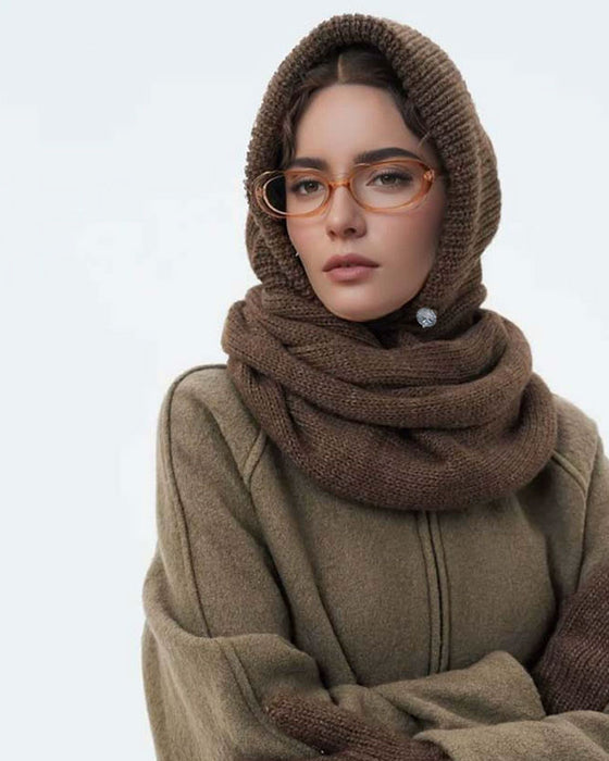 Großhandel Einfarbiger Gestrickter Kapuzenschal