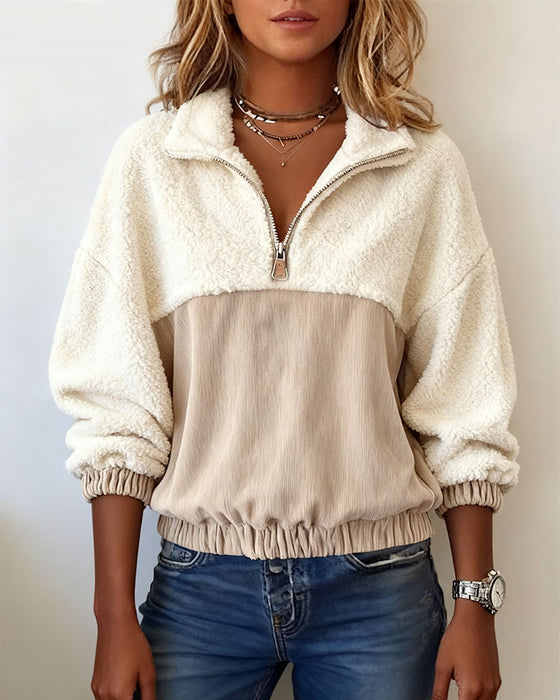 Sweatshirt Mit Halbem Reißverschluss, Reverskragen Und Kontrastfarbe