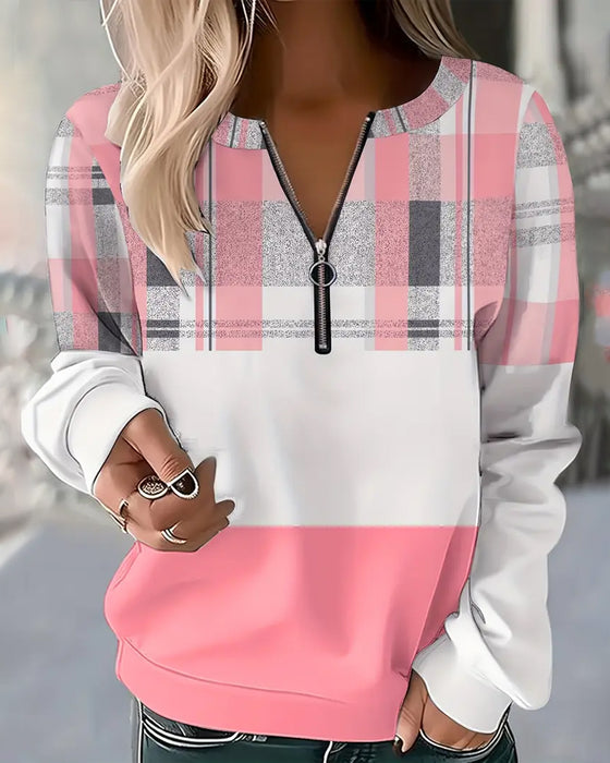 Sweatshirt lässig kariert Kontrastfarbe