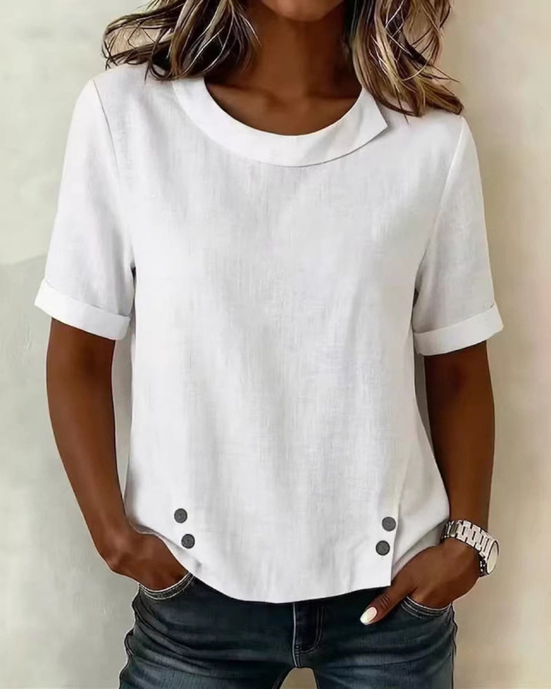 Bluse Kurzarm Unregelmäßiges Design Ausschnitt