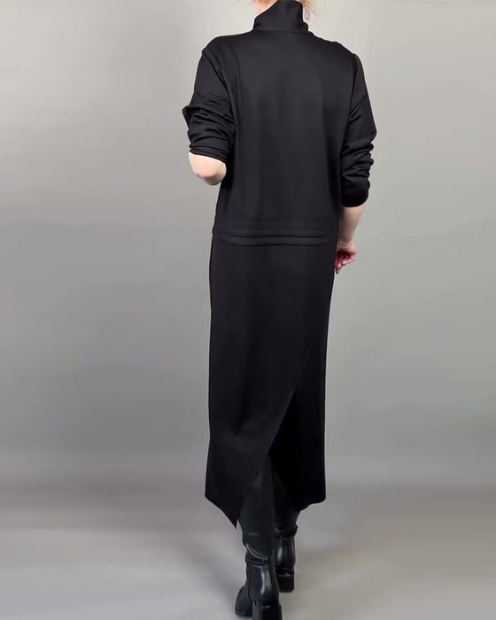 Kleid Mit Reißverschlusskragen Und Modischem Ambiente