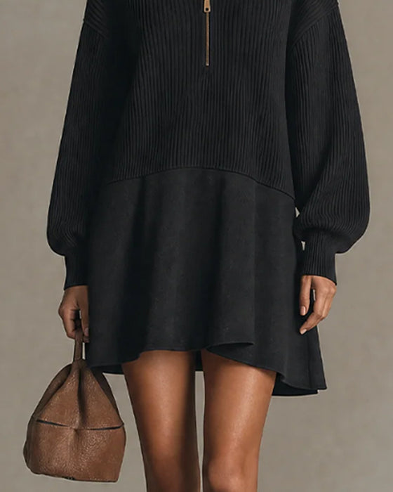 Kleid Pullover Lässig Reißverschluss Langarm