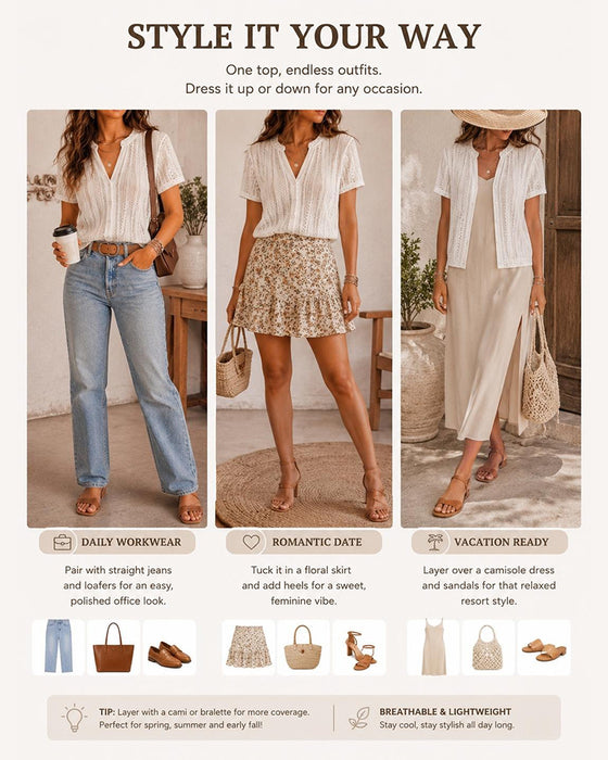 Bluse Ausschnitt Cardigan Kurzarm
