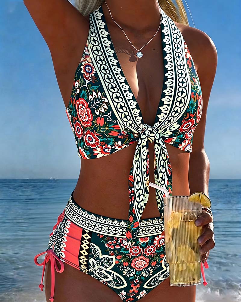 Bikini Bohemian Neckholder Kordelzug