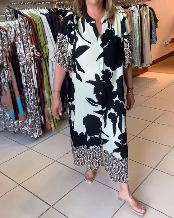 Kleid V-Ausschnitt Farbblock Lässig