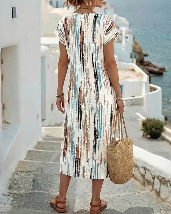Kleid Rundhals Vertikaler Streifen Print