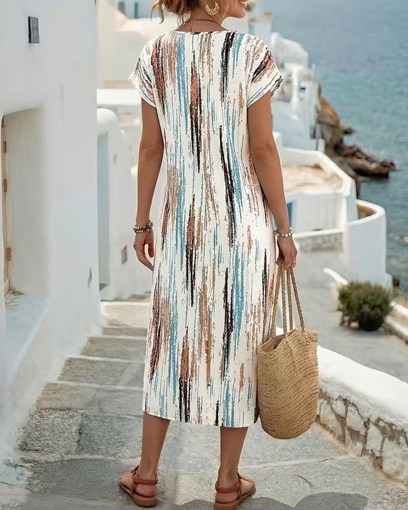 Kleid Rundhals Vertikaler Streifen Print