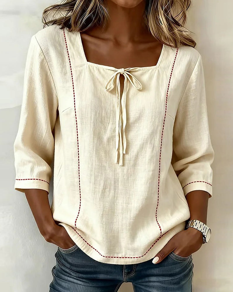 Bluse Quadratischer Ausschnitt Binden Vorne Loose Fit