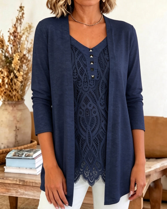 Bluse Fake Zwei Teile Spitze Patchwork