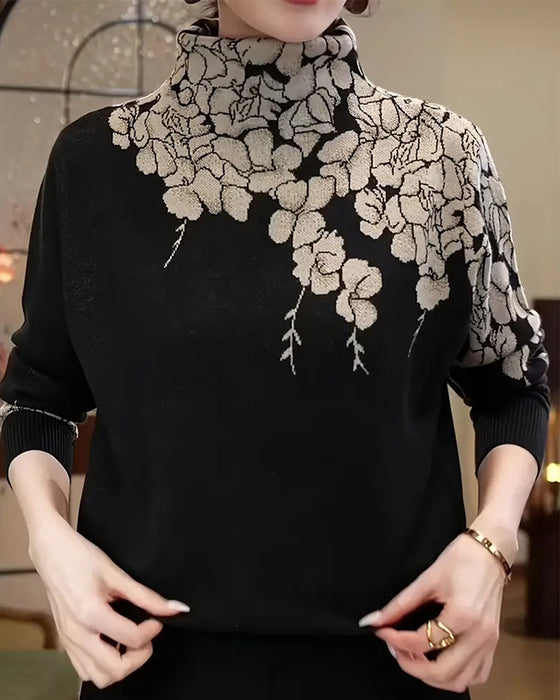 Pullover Mode Rollkragen Blumenjacquard