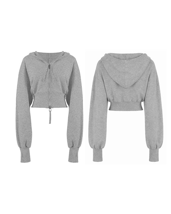 Mantel Doppelter Reißverschluss Kurze Kapuze Sweatshirt