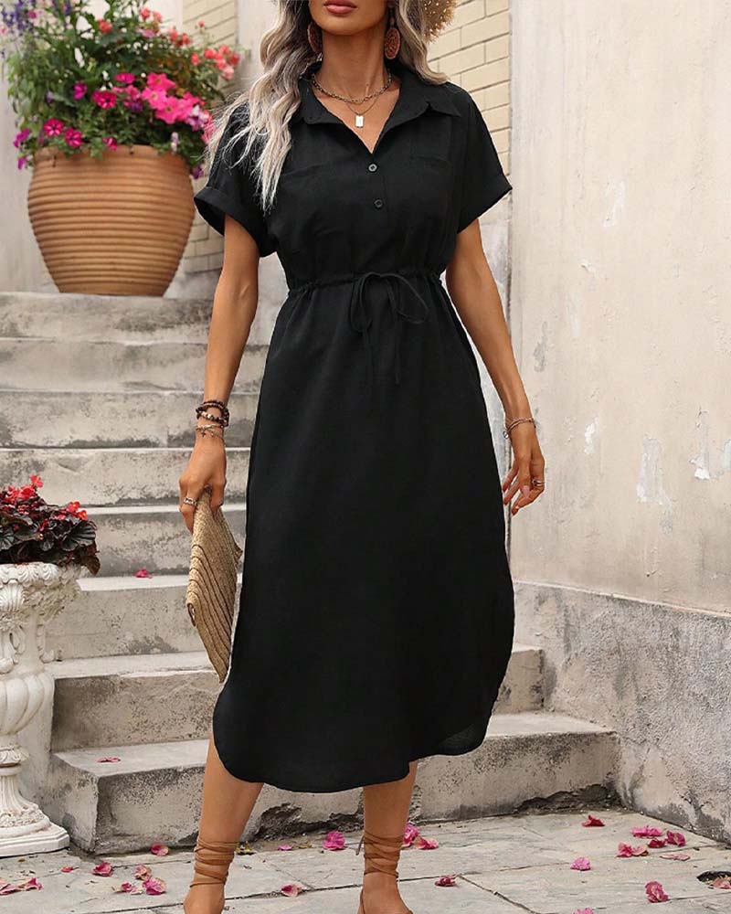 Kleid Revers Tailliert Hemd