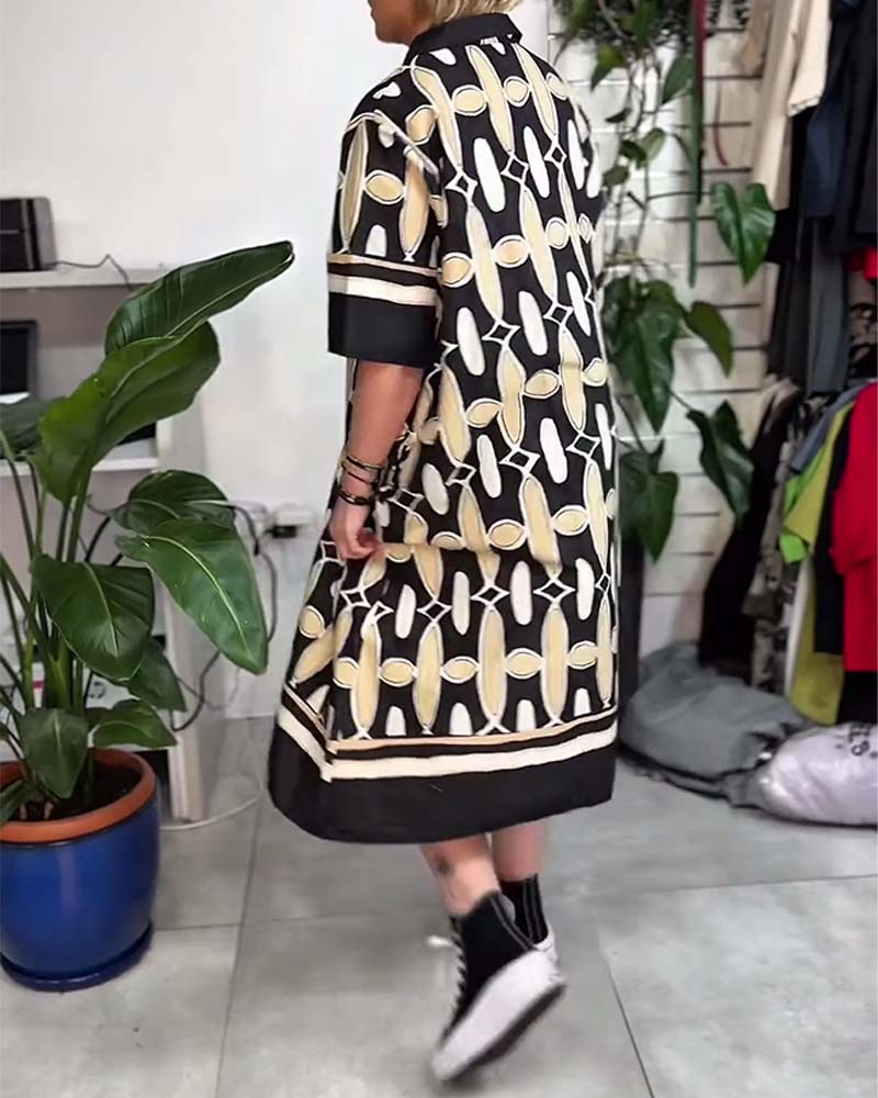 Kleid mit Kragen bedruckt Kurzarm Locker