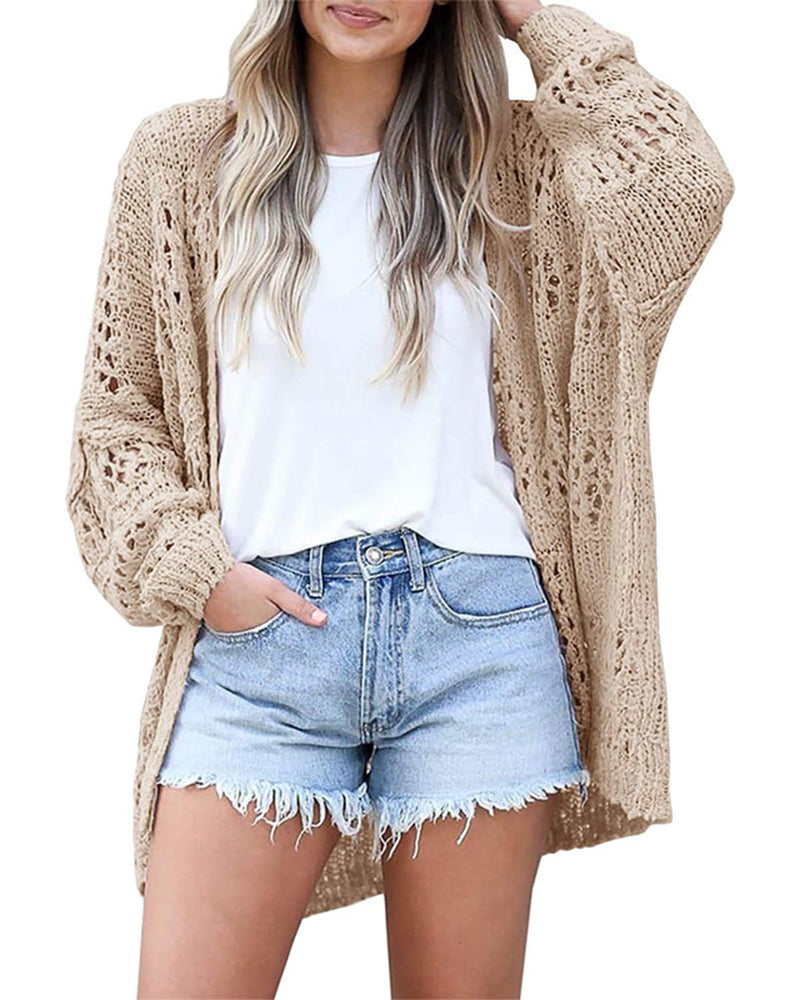 Cardigan Lässig Langarm Hohler Ausschnitt Pullover