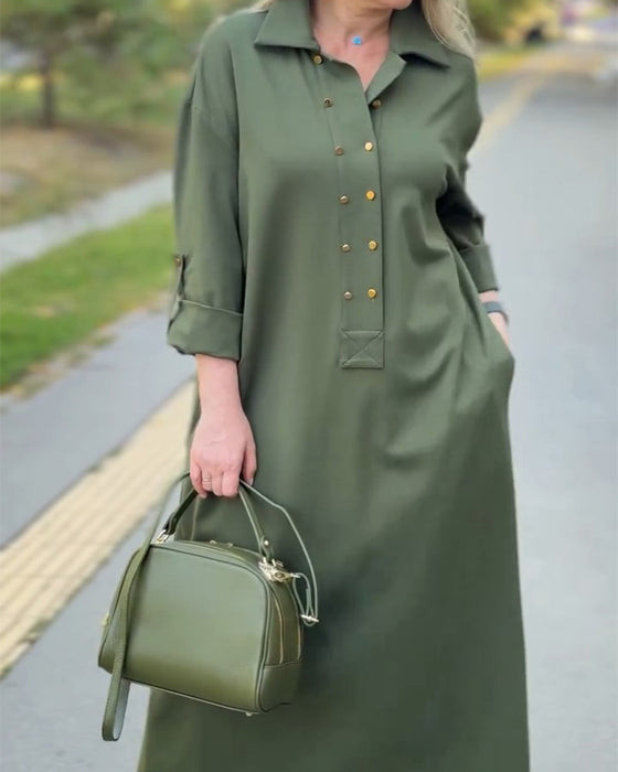 Kleid Revers Casual Tasche Shift