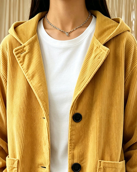 Jacke Revers Einfarbig Kapuze