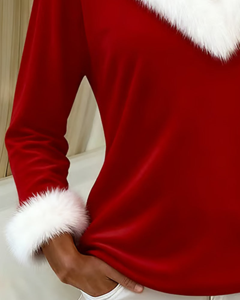 Figurbetontes Oberteil Mit Großem Fellkragen Und Patchwork-Design