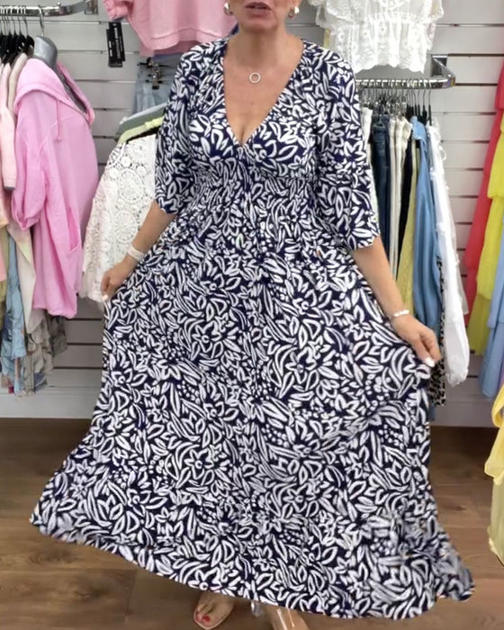 Kleid Abstrakter Druck V-Ausschnitt