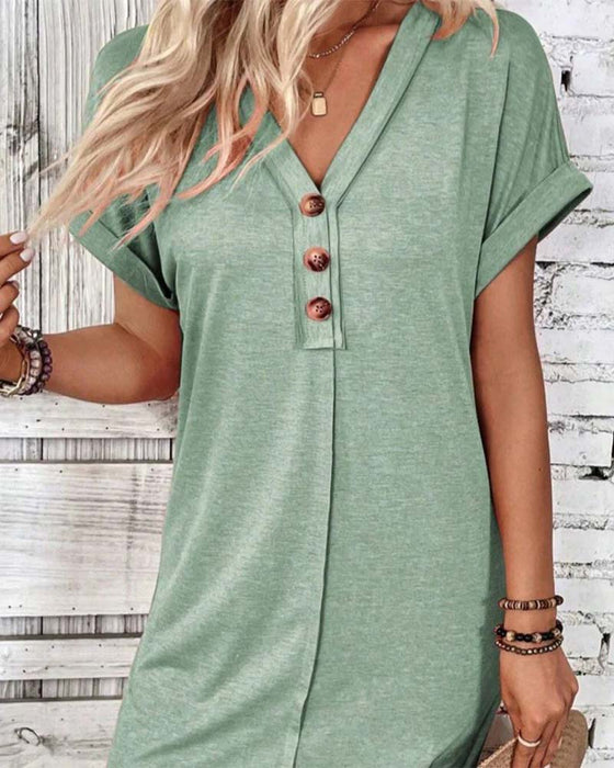 Kleid V-Ausschnitt Knopfleiste solid casual