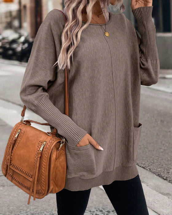 Pullover Mit Lose Passform, Fledermausarmen Und Taschen