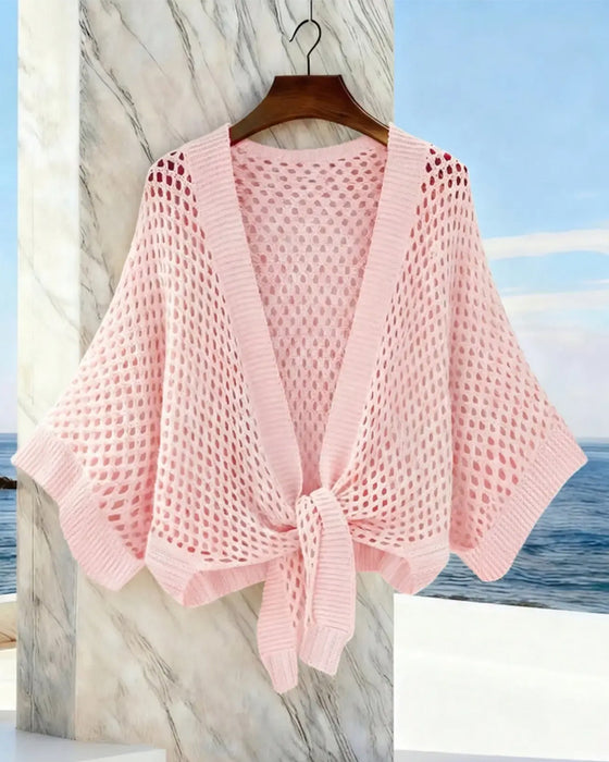 Cardigan Mit Bindebund Saum Durchbrochen