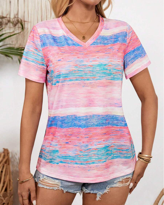 T-Shirt V-Ausschnitt bunt gestreift vielseitig