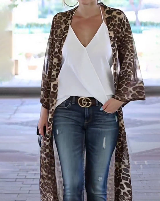 Mantel Lang Leopardendruck Sonnenschützend