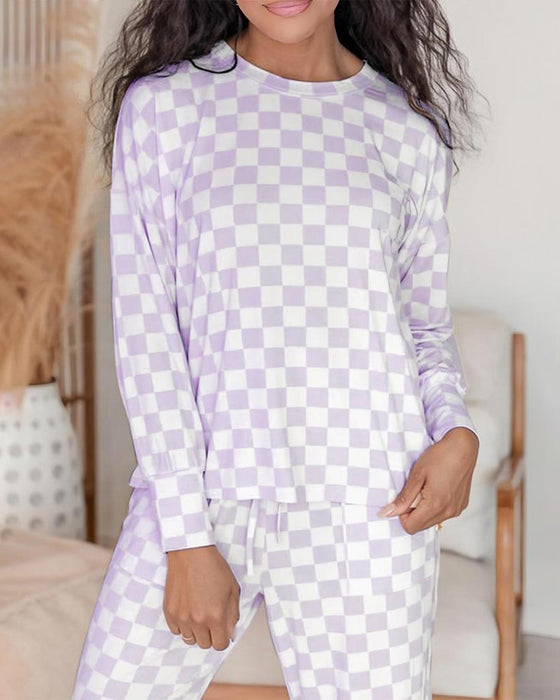 Zweiteilige Sets, lässiges Rundhals-Karo-Shirt