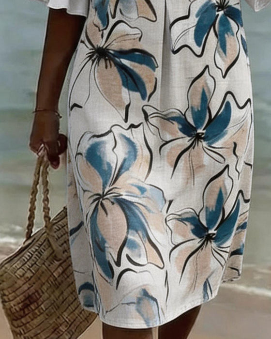 Kleid V-Ausschnitt Aquarell Blumen Etui