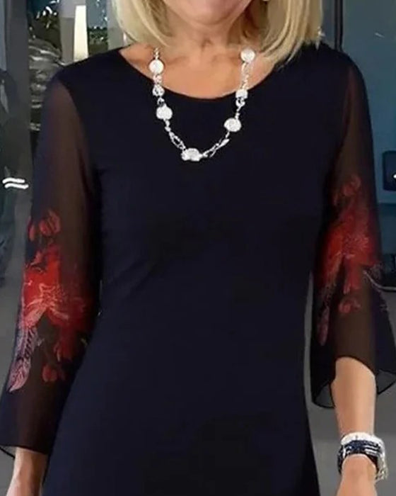 Kleid Rundhals Sheer Blumig Locker