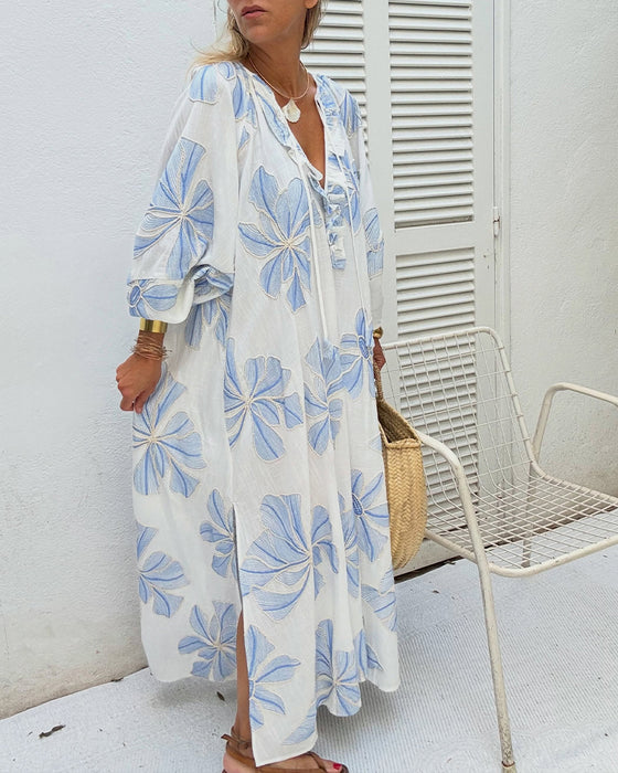 Kleid Blumig V-Ausschnitt Locker