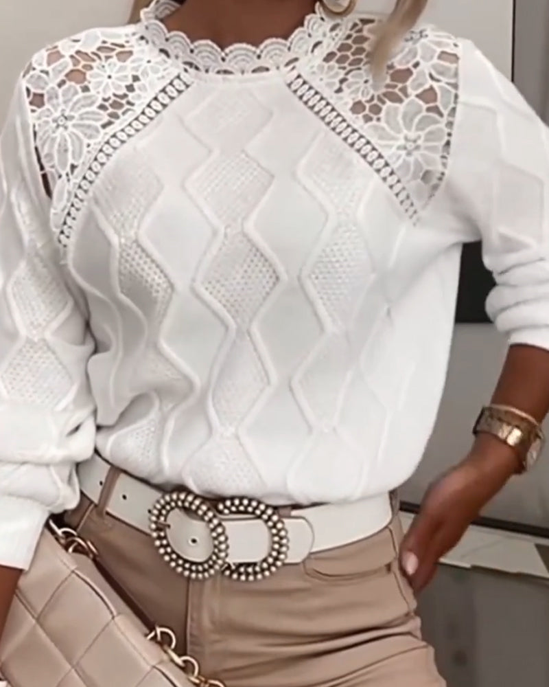 Pullover Spitzenbesatz Mode Patchwork