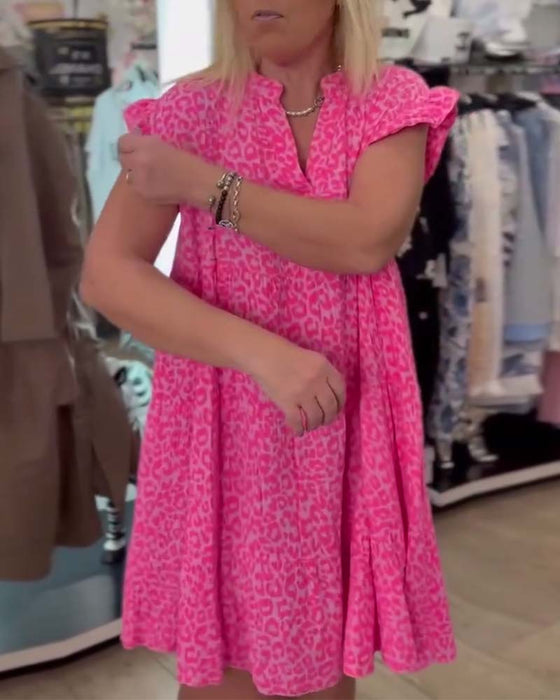 Kleid V-Ausschnitt Leopardenmuster