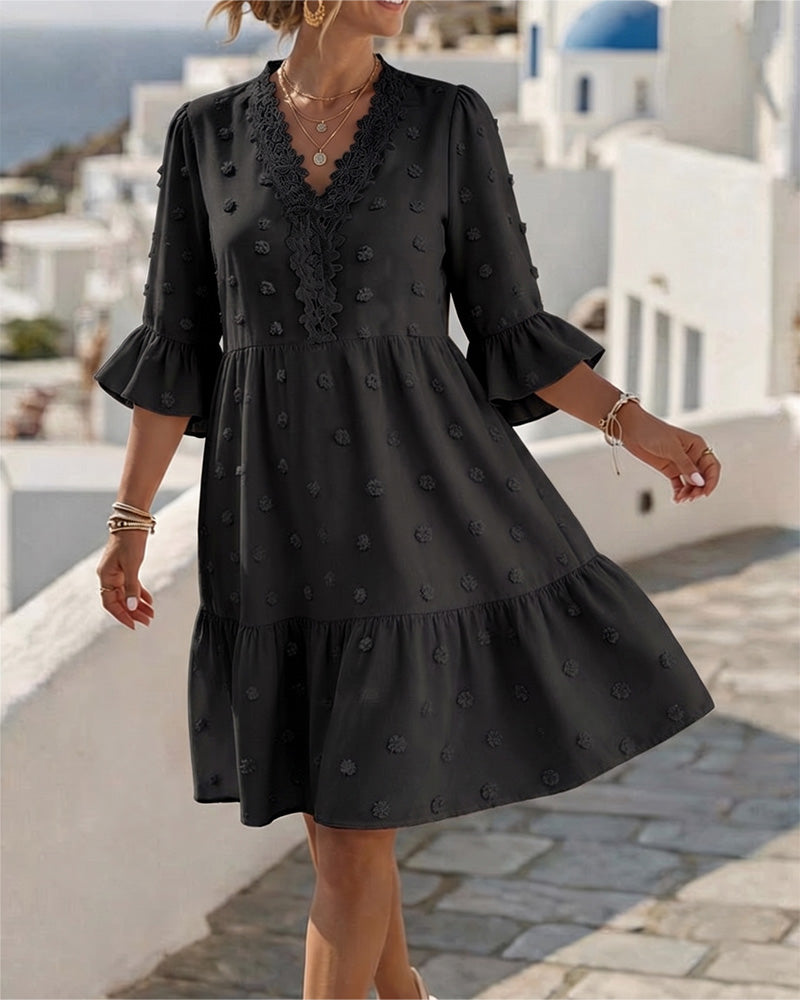 Kleid V-Ausschnitt Spitze Patchwork