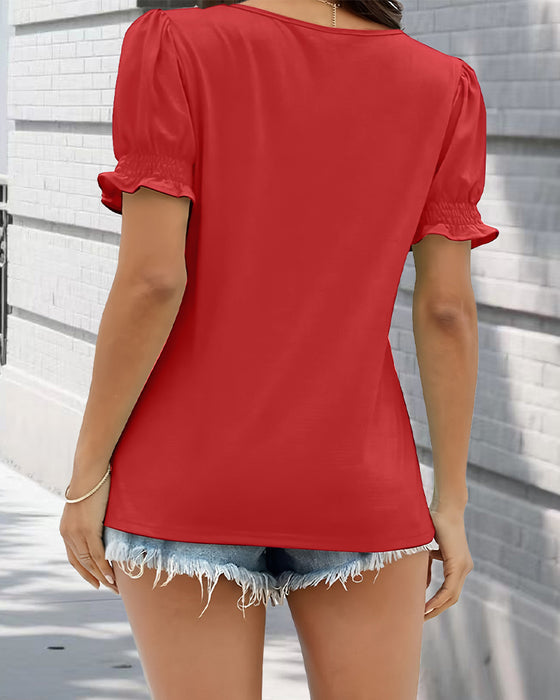 T-Shirt Einfarbig Puffärmel
