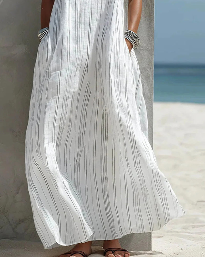 Kleid Quadratischer Ausschnitt Nadelstreifen Camisole Träger Maxi