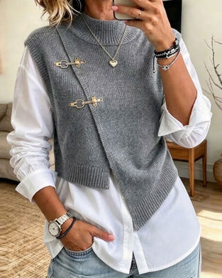 Set Halber Rollkragen Diagonal Geknöpft Pullover Weste