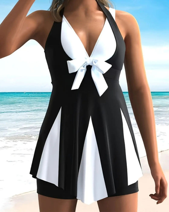 Urlaubs-Tankini Farbblock Mit Schleife
