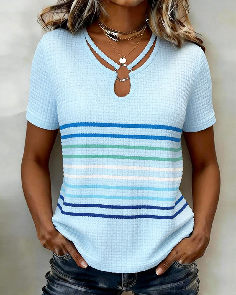 Top Geknöpft Gestreift Waffel