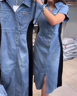 Kleid Casual Denim Patchwork