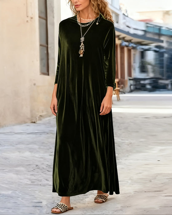 Lockeres langärmeliges Kleid in Uni-Farbe