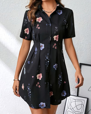 Kleid Mit Print Kurzarm Reverskragen
