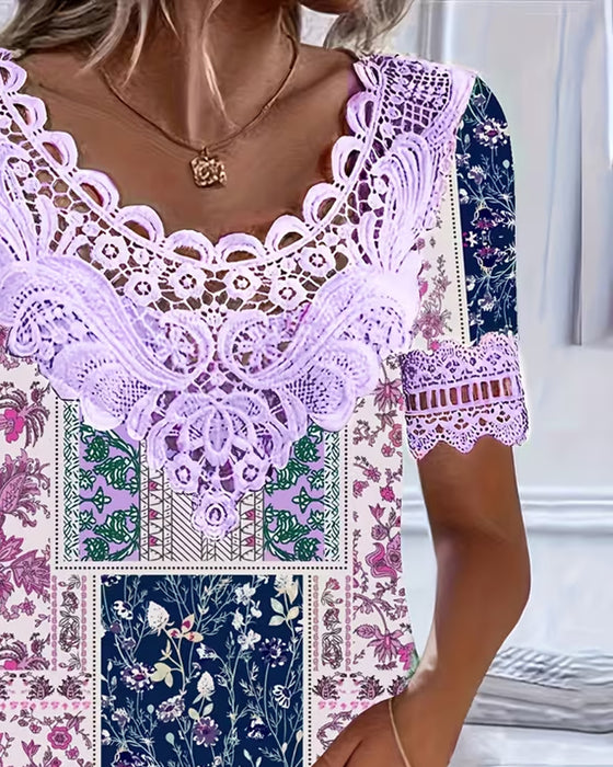 Bluse Blumenspitze Patchwork