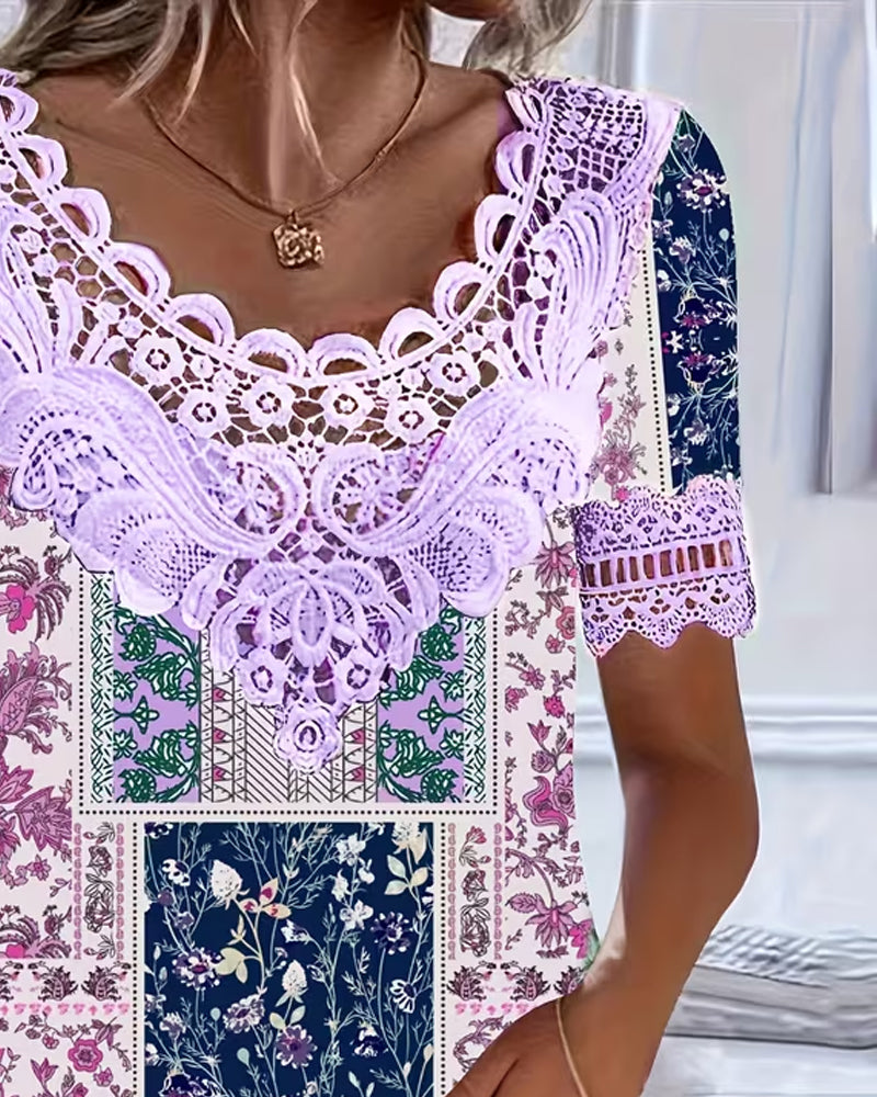 Bluse Blumenspitze Patchwork