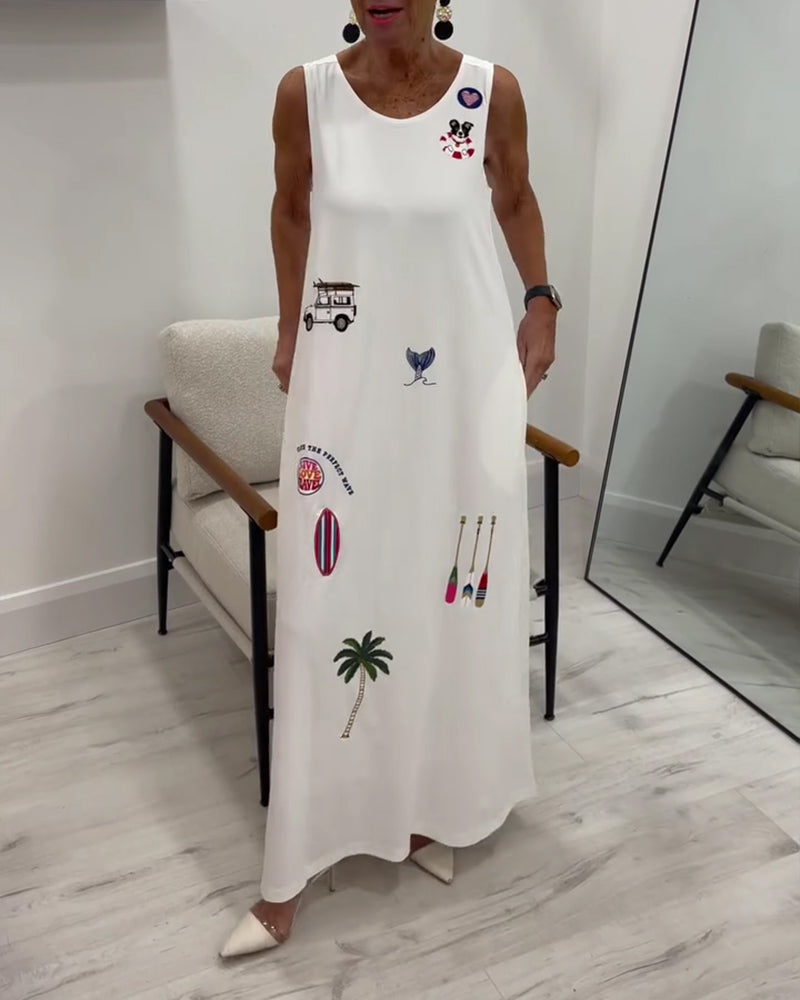 Kleid Ärmellos Neuheit Druck Lässig